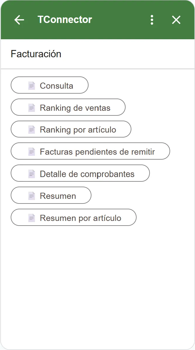 Selección de reportes de facturación